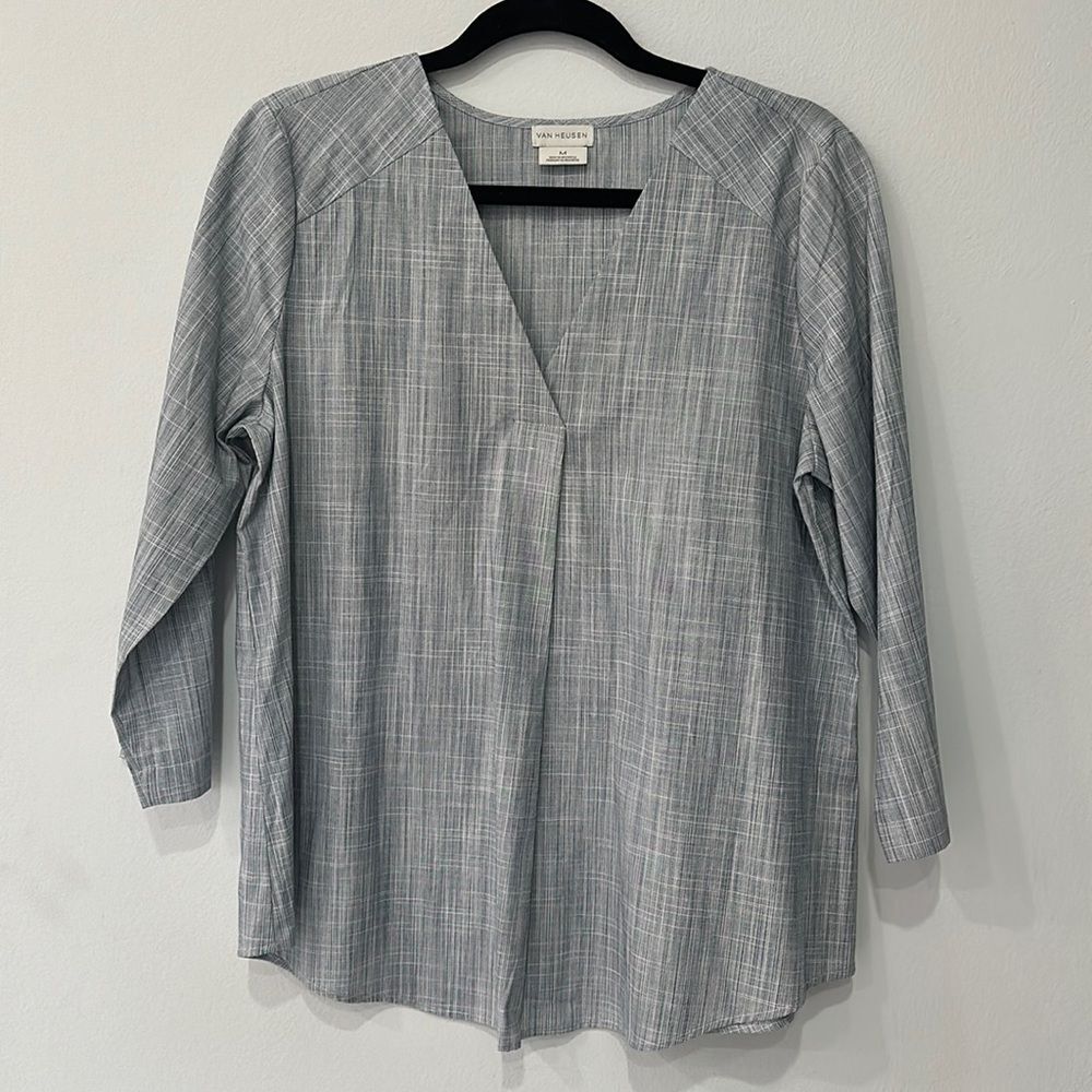 Van Heusen Cotton Blouse Tunic Top Casual 3/4 Sleeve Classic Trendy Sz Medium